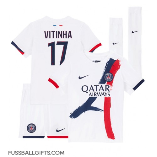 Paris Saint-Germain Vitinha #17 Fußballbekleidung Auswärtstrikot Kinder 2024-25 Kurzarm (+ kurze hosen)